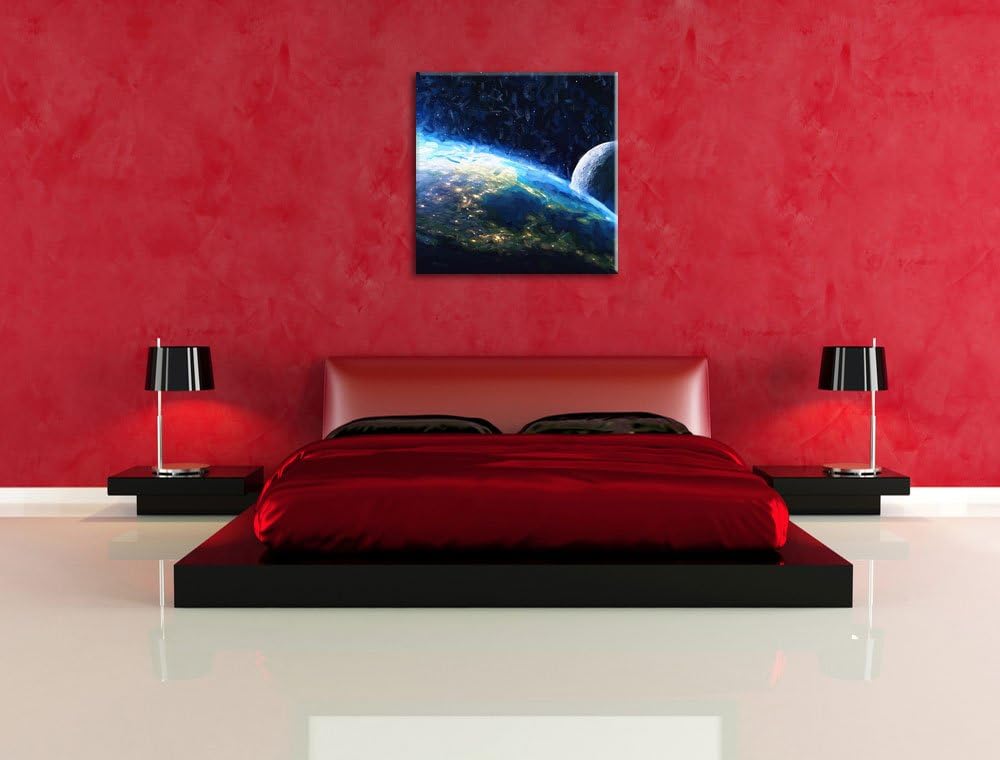 Pixxprint Erde und Ihr Mond aus dem All als Leinwandbild Quadratisch/Grösse: 70x70 / Wandbild/Kunstd