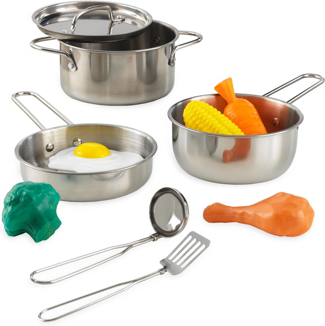 KidKraft Deluxe Kochset aus Metall mit Spielzeug-Lebensmitteln für Kinderküche, Spielküche Zubehör,