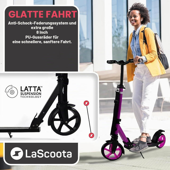 Lascoota Roller für Kinder ab 8 Jahren- Tretroller Erwachsene – Klappbar & Höhenverstellbar – Federu