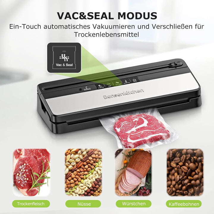 Vakuumiergerät, Multifunktions-Vakuumierer mit 50 Vakuumbeutel und 1 Vakuumrolle, Eingebautem Cutter