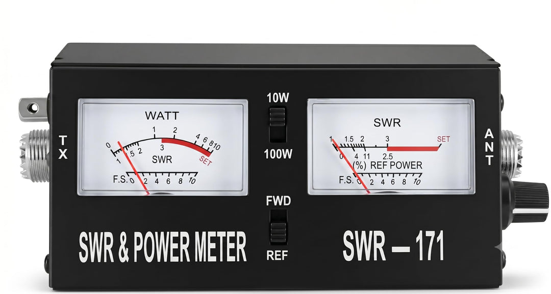 SWR-171 Analoges SWR- und Leistungsmessgerät - Kompakt-Stehwellenmessgerät & Wattmeter 1.5-150 MHz 1