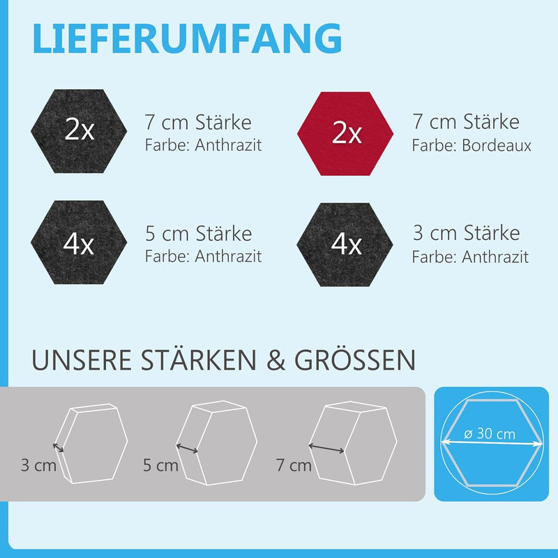 Schallabsorber 3D-Set aus Basotect G+ < 12 Elemente Ø30cm Wabe > Qualitäts Akustik Elemente/Oberseit