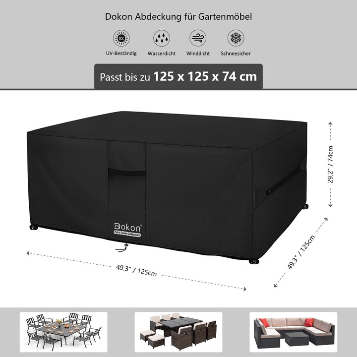 Dokon Abdeckung für Gartenmöbel Wasserdicht, 125x125x74cm, Gartentisch Schutzhülle mit Belüftungsöff