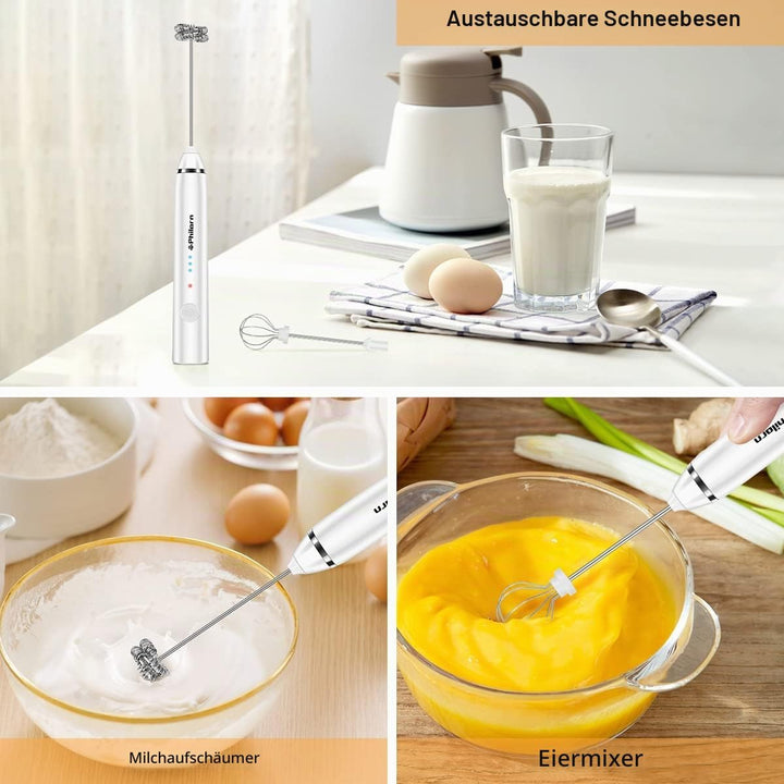 Philorn Milchaufschäumer Stab, Milchaufschäumer Elektrisch Stab Hand Held, 3-Gang USB-C Aufladbar Au
