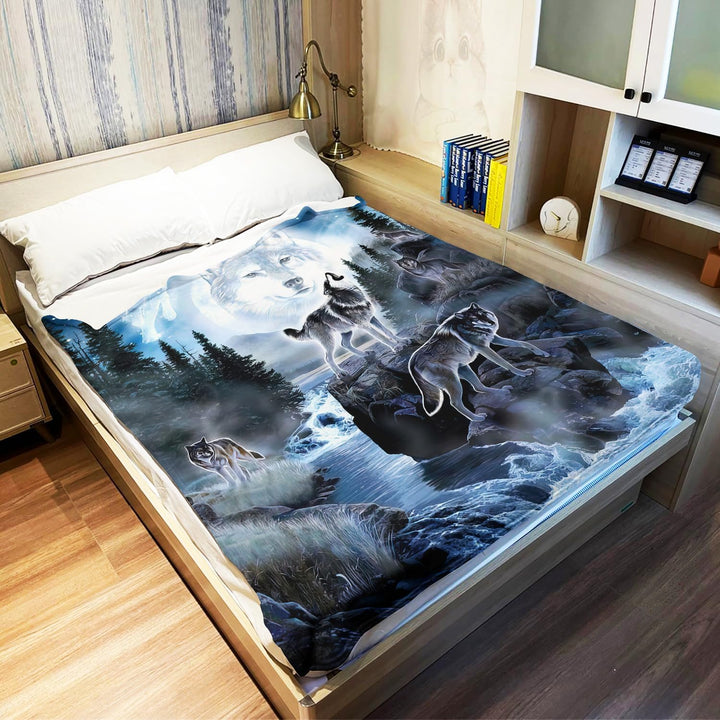 YISUMEI Decke 125x200 cm Kuscheldecken Sanft Flanell Weich Fleecedecke Bettüberwurf Mond Wolf 125x20
