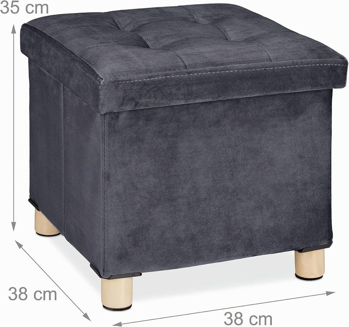 Relaxdays Samthocker mit Stauraum, Tablett im Deckel, mit Holzbeinen, eckiger Sitzhocker, HBT: 35x38