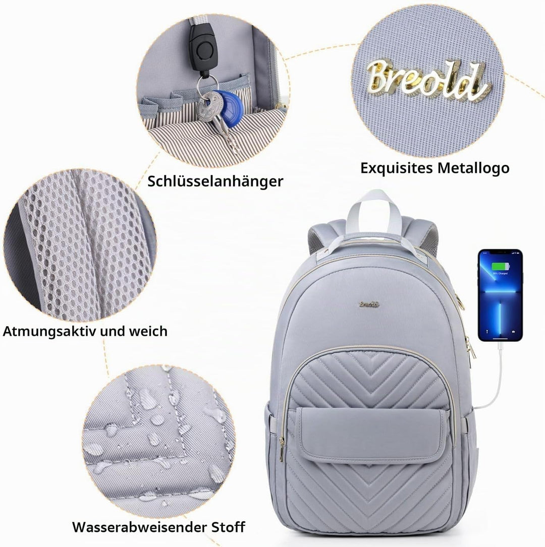 Rucksack Damen Arbeit,TSA-freundlicher Reise Laptop Rucksack für Freizeit Job Business mit USB Ladea