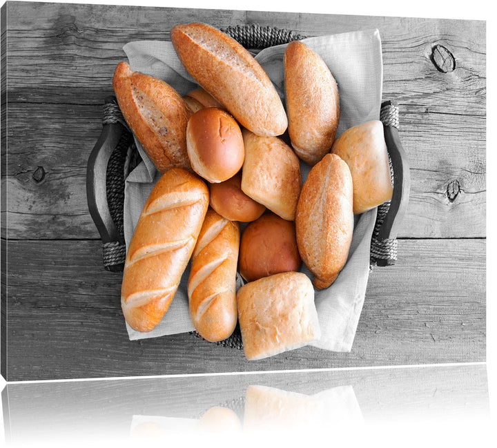 Leckere Knusprige Brötchen schwarz/weiss Format: 100x70 auf Leinwand, XXL riesige Bilder fertig gera