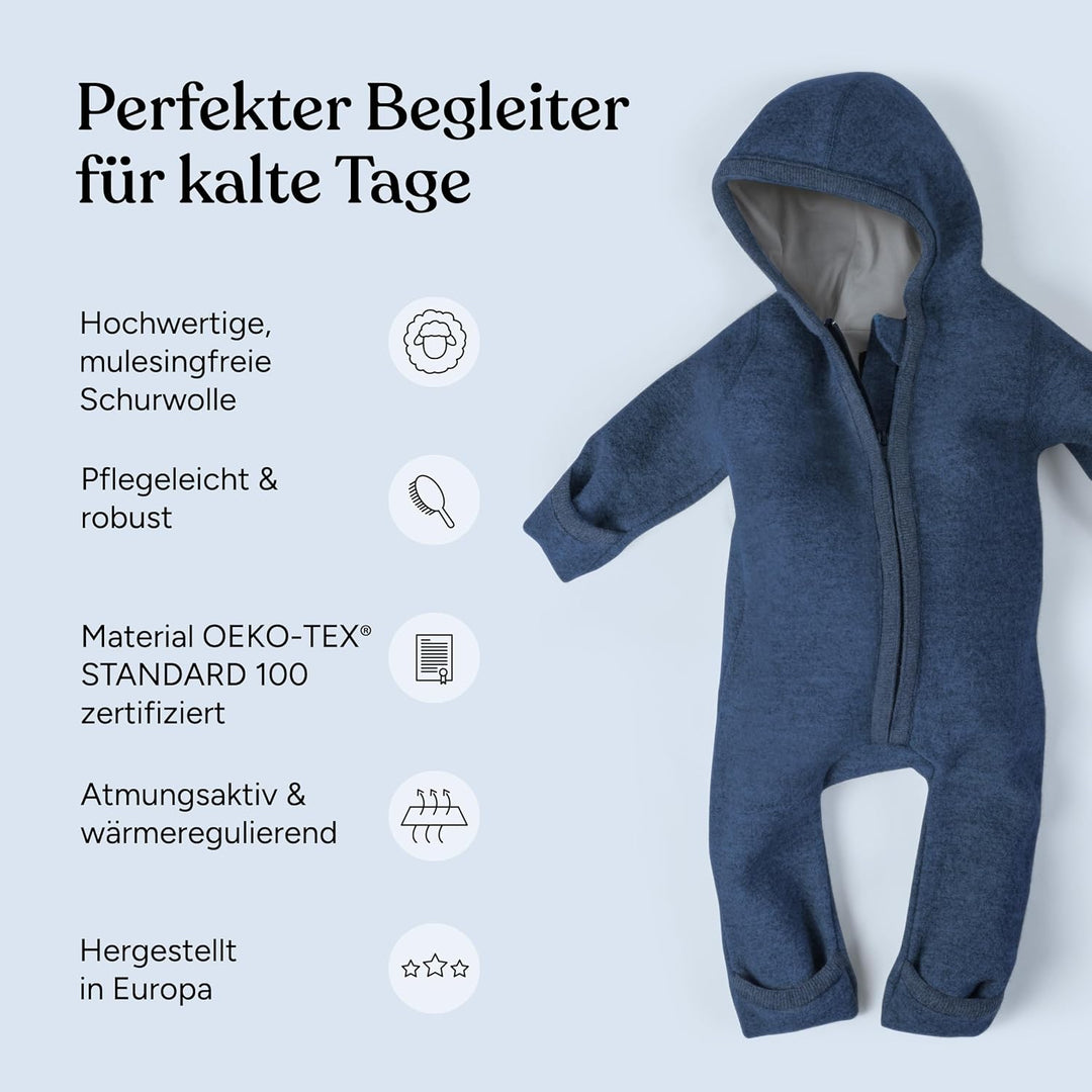 Ehrenkind® Walkoverall | Baby Wollwalk-Overall aus Merino Schurwolle mit Reissverschluss | Walk Woll