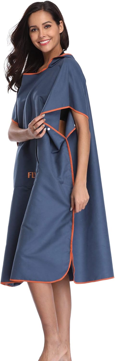FLYILY Microfaser Surf Poncho Handtuch mit Kapuze Bademantel zum Schwimmen und Strand wechseln Einhe