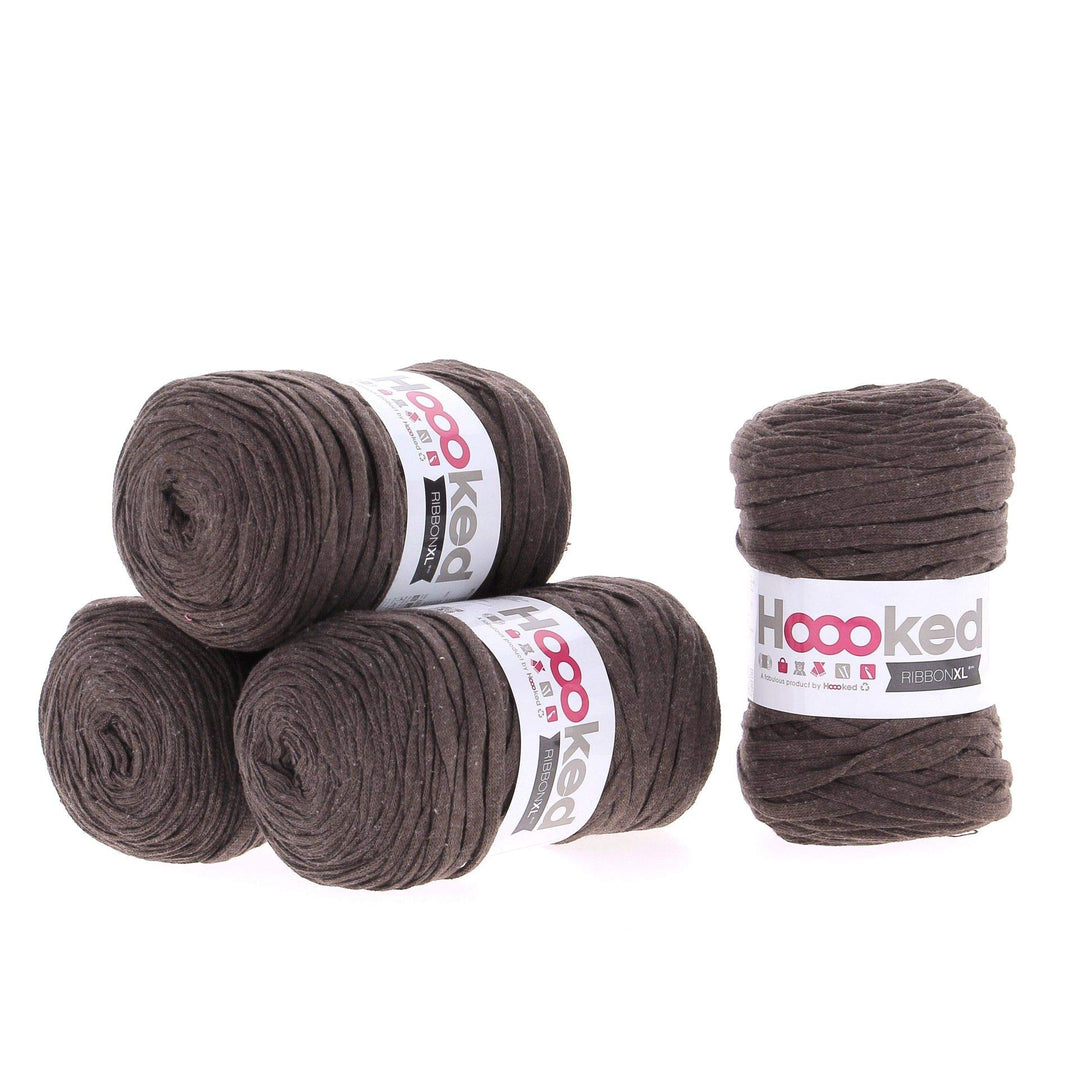 Hoooked Ribbon XL Bändchengarn Sparset aus 4 Rollen Wahl (Tabacco Brown), Tabacco Brown