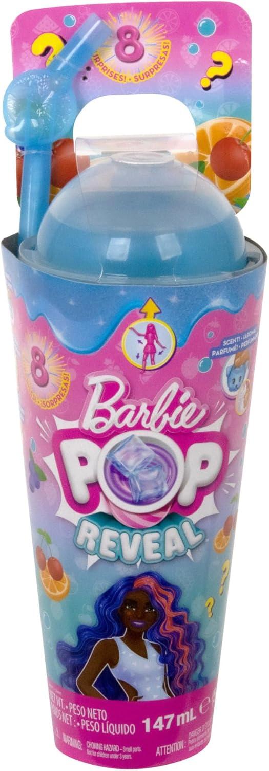 Barbie Pop Reveal Fruit - Puppe mit blauen Haaren im Fruchtpunschduft, 8 Überraschungen, duftendes S