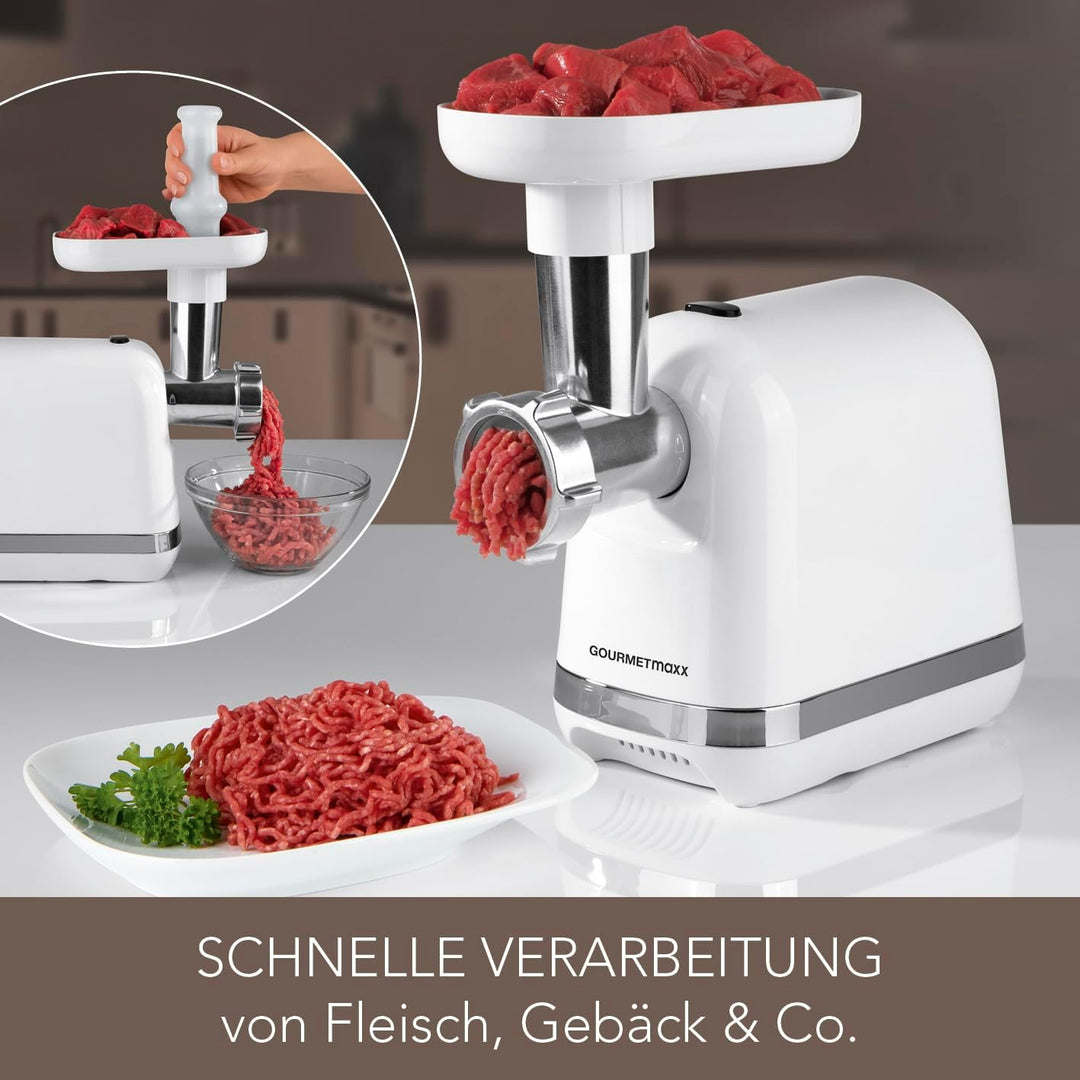 GOURMETmaxx elektrischer Fleischwolf mit verschiedenen Aufsätzen | Zur Verarbeitung von Fleisch, Fis