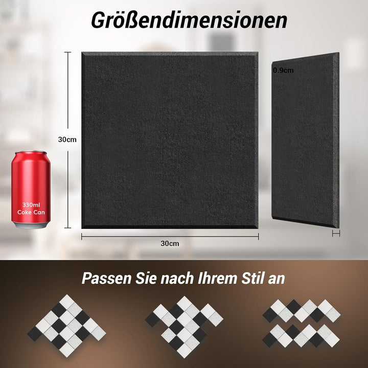 Quadratische Akustikplatten selbstklebend 12St., TONOR Schallabsorber Schallschutz mit Hochdichte Wa