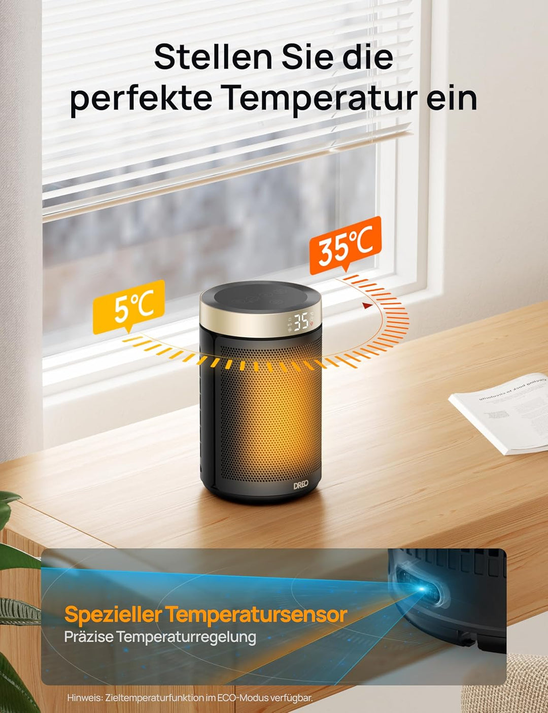 Dreo Elektroheizer, 1500W energiesparender leiser Raumheizer, tragbare Keramik-Fan-Heizer, Thermosta
