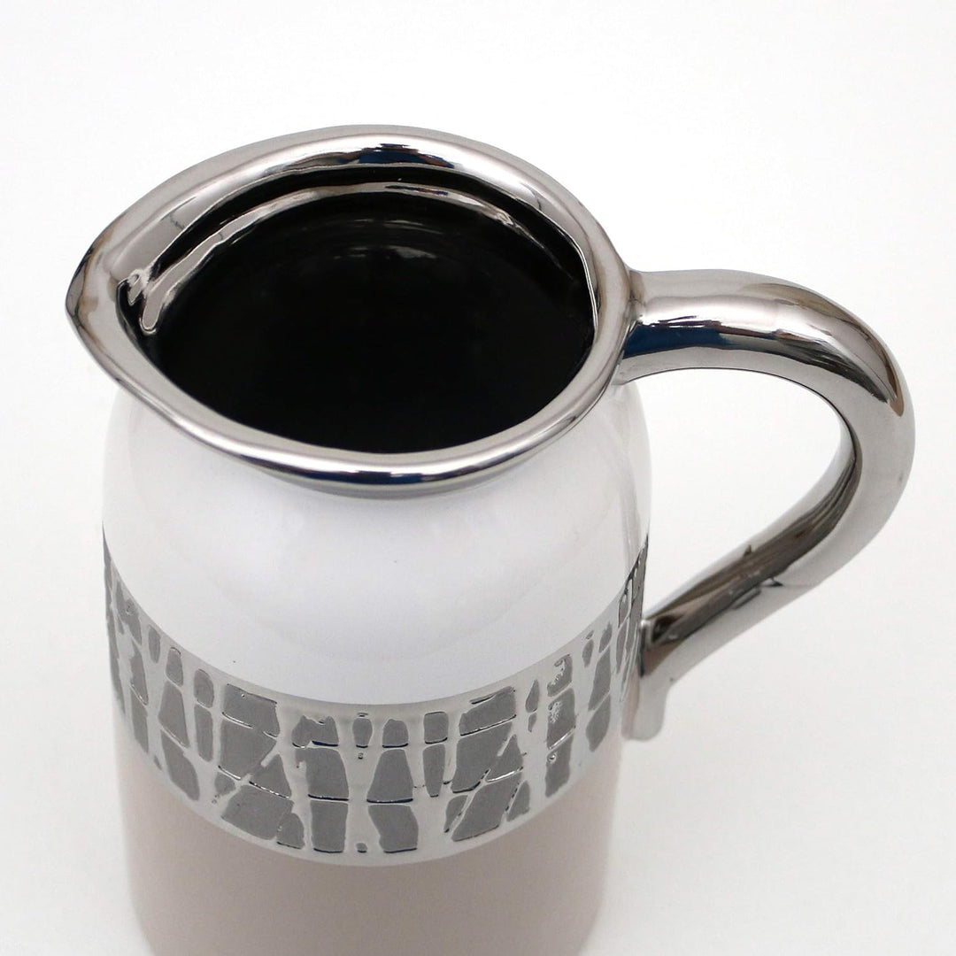 Dekohelden24 Moderne Deko Designer Keramik Vase/Krug in Cappuccino/Silber/weiss. Masse L/B/H: 16,5 x