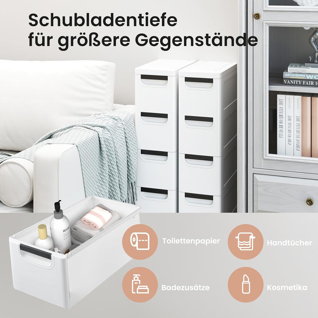 Schmaler Badezimmerschrank auf Rollen, Schmaler Badezimmerschrank mit 3/4/5 Schubladen, Mobiler Schu