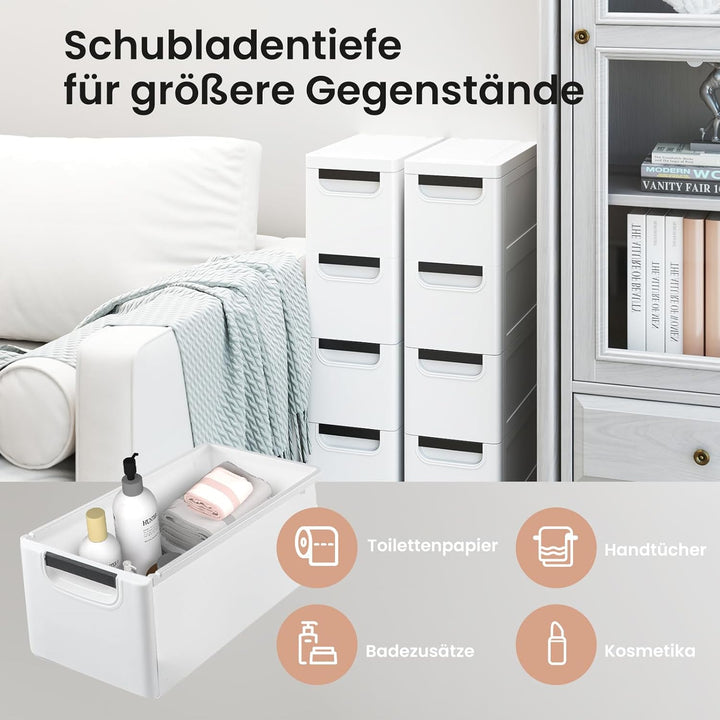 Schmaler Badezimmerschrank auf Rollen, Schmaler Badezimmerschrank mit 3/4/5 Schubladen, Mobiler Schu