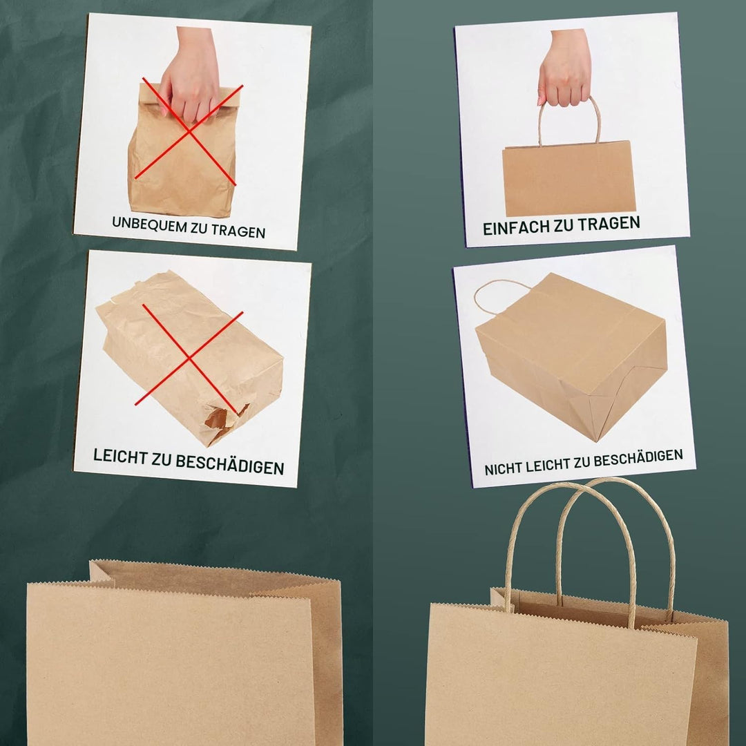 Switory 25 Stk Braun Papiertüten mit Henkel - 41 x 15 x 30 cm Gross Geschenktüten Papiertragetaschen