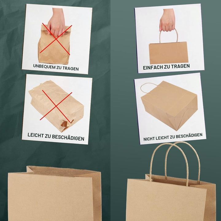 Switory 25 Stk Braun Papiertüten mit Henkel - 41 x 15 x 30 cm Gross Geschenktüten Papiertragetaschen