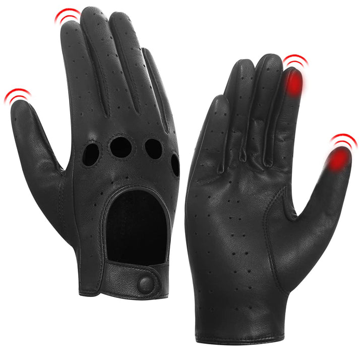 Harssidanzar Damen Sommer Leder Fahrhandschuhe Lammfell Fahrhandschuhe GL009EUA Schwarz(Touchscreen)
