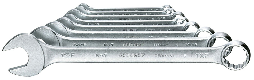 GEDORE Ring-Maulschlüssel-Satz, 8-teilig, SW 3/8"-1", 15° abgewinkelt, 12-kant, UD-Profil, Schrauben