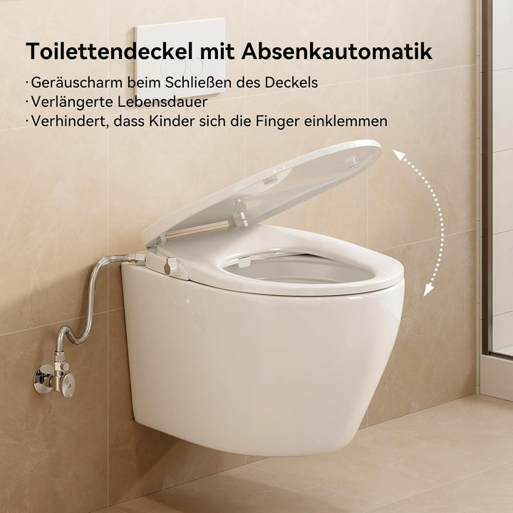 HOROW Dusch WC Aufsatz Ohne Strom, Toilettendeckel mit Absenkautomatik, Dusch WC-Sitz für Gesässdusc