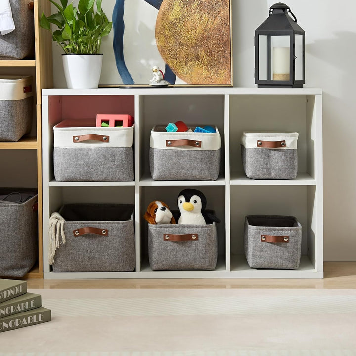 Mangata Faltbare Aufbewahrungskörbe mit Ledergriff,[4 Pack] Verdicktes Canvas-Stoff Aufbewahrungsbox