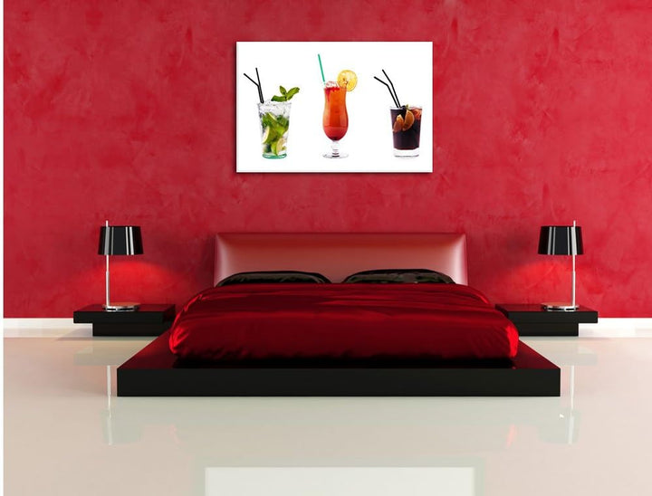 Pixxprint fruchtig frische Cocktails auf Leinwand, XXL riesige Bilder fertig gerahmt mit Keilrahmen,