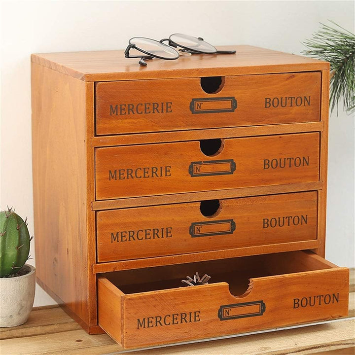 Baffect Desktop Schubladenbox Holz 4 Stöckig Aufbewahrungsbox mit Schubladen Vintage Schmuckkästchen
