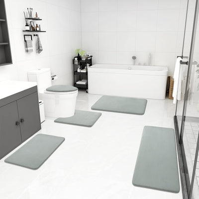 chakme Badezimmerteppich Set 5 Teilig, Weiche Memory-Schaum Badematte und U Förmige wc Vorleger, Bad