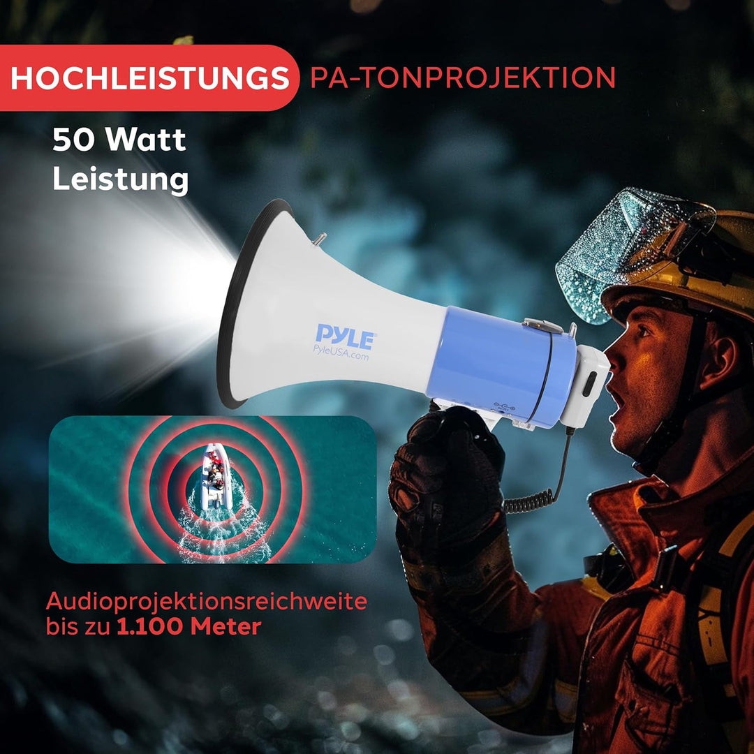 50 Watt Megafon von Pyle - Voice Holder mit integrierter Sirene und LED-Lampe - einstellbare Lautstä
