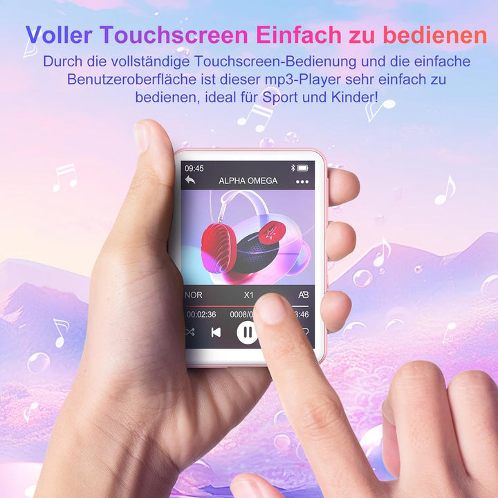 128GB MP3-Player Bluetooth 5.4, 2.4" Full Touchscreen Tragbarer MP3 Musik Player mit Lautsprecher, F