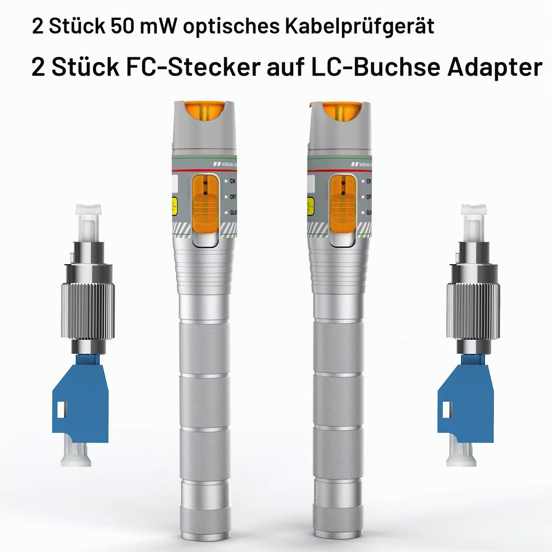 2er-Pack Visueller Fehlerlokalisierer 50 km mit FC/LC-Adapter-Kit, Singlemode 9/125 µm FC-Stecker au