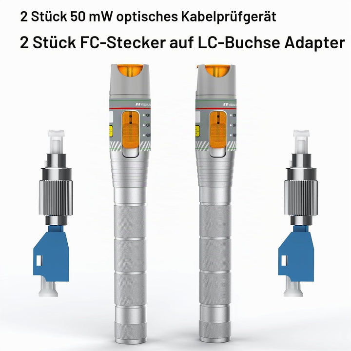 2er-Pack Visueller Fehlerlokalisierer 50 km mit FC/LC-Adapter-Kit, Singlemode 9/125 µm FC-Stecker au