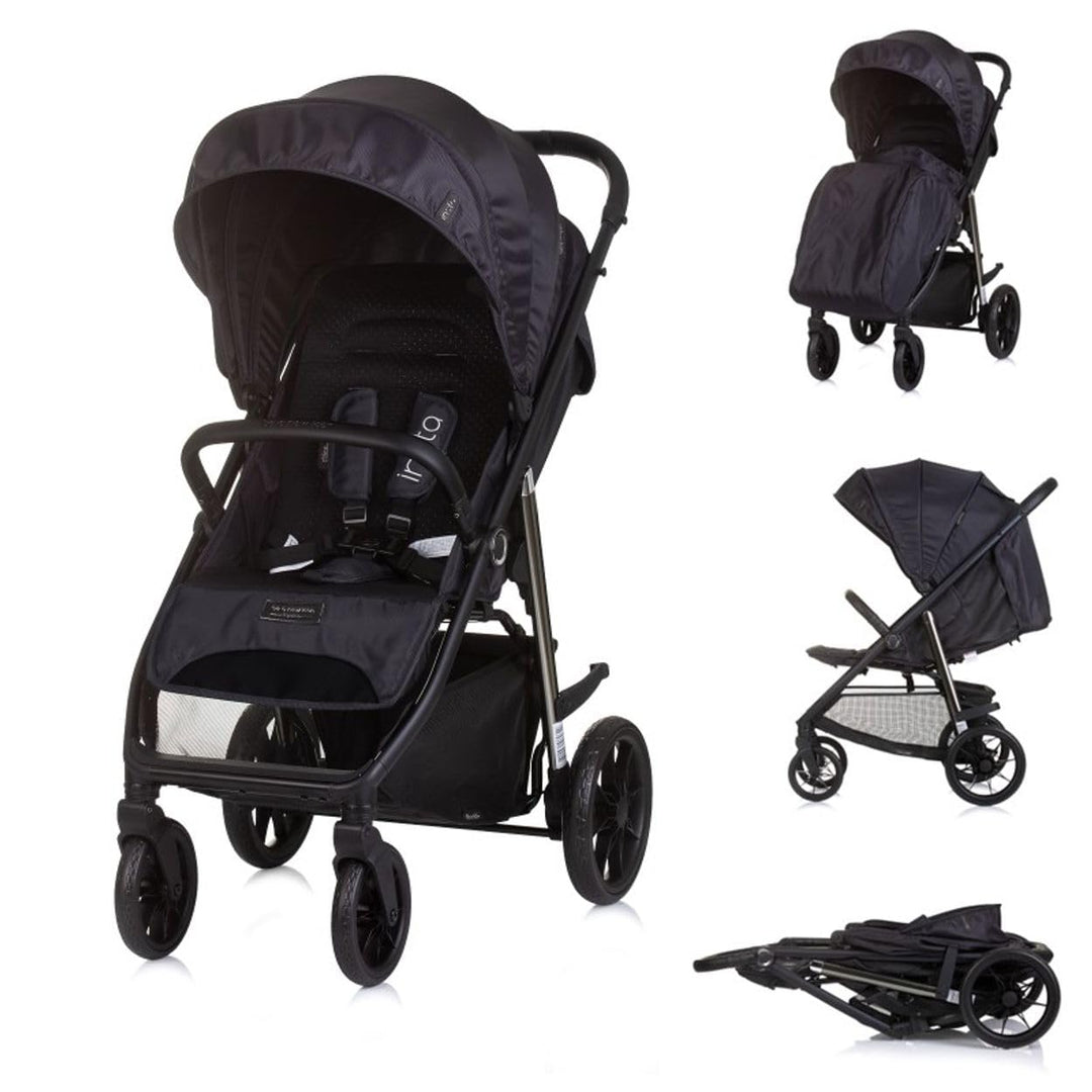 Chipolino Kinderwagen Buggy Insta, Fussabdeckung, Federung, Korb, Gurt, klappbar schwarz, schwarz