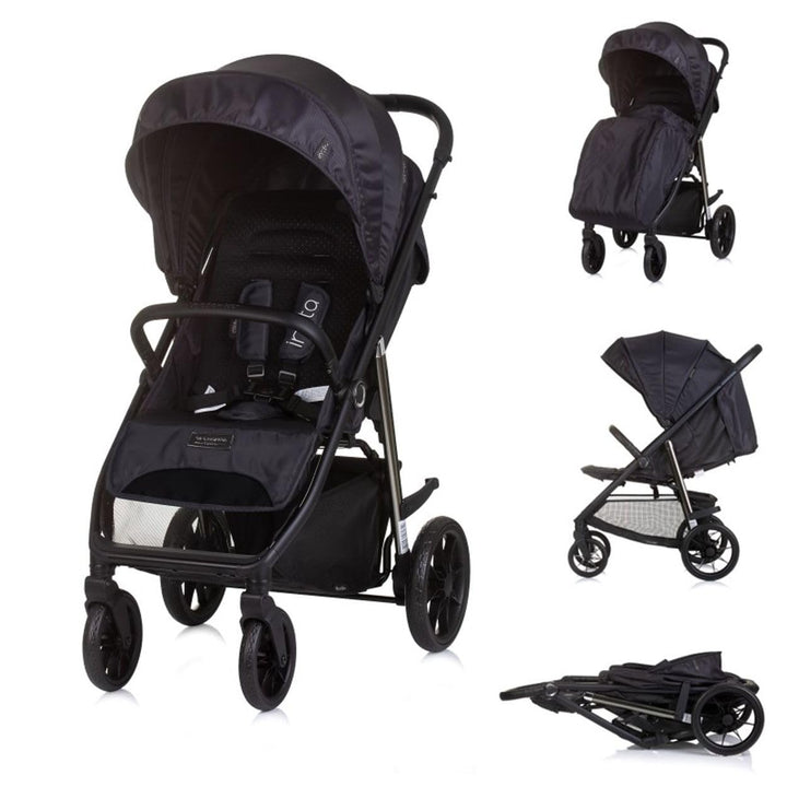 Chipolino Kinderwagen Buggy Insta, Fussabdeckung, Federung, Korb, Gurt, klappbar schwarz, schwarz