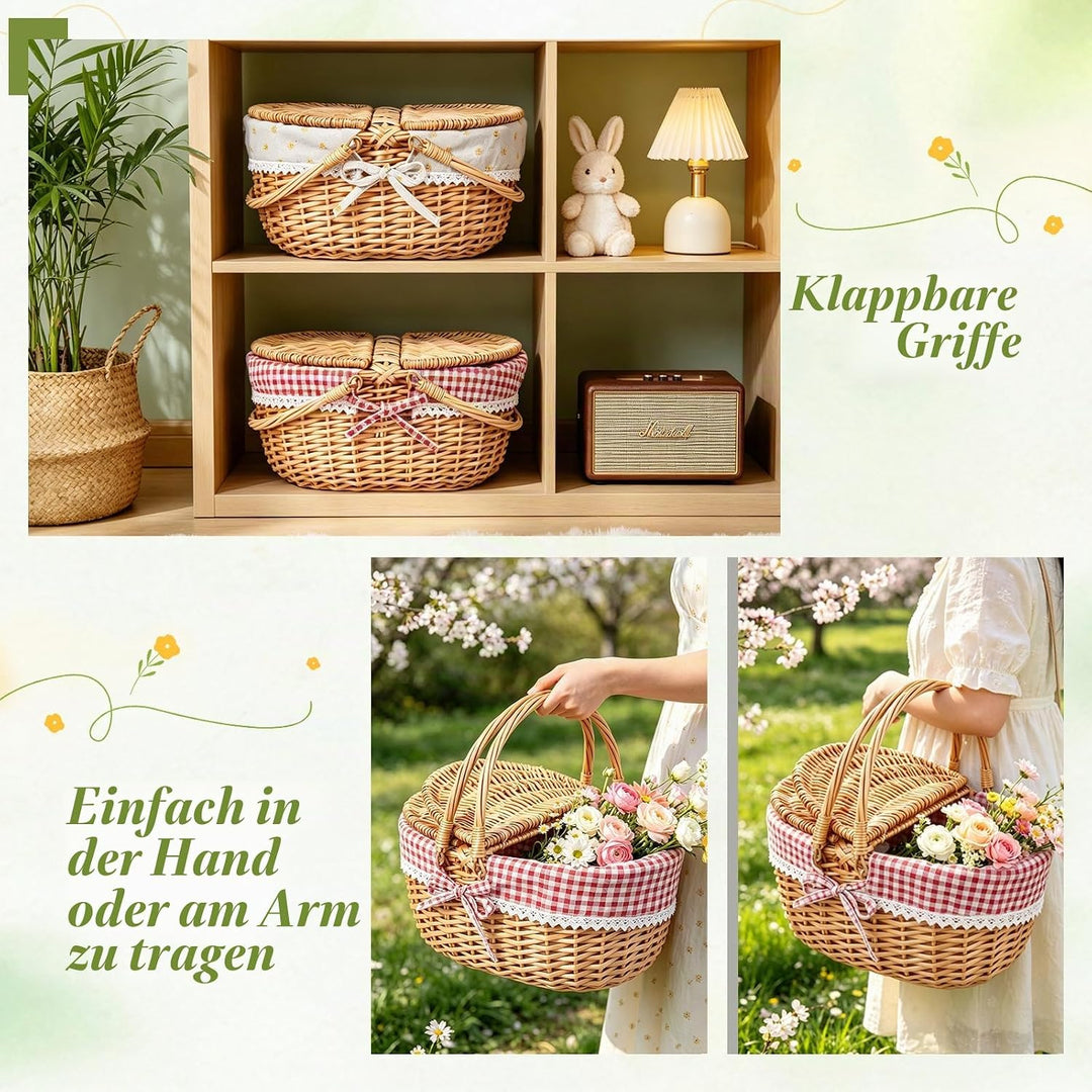 Picknickkorb,Picknickkorb 2 Personen mit Doppelt zu öffnendem Deckel und Klappbarem Griff,Picknick K