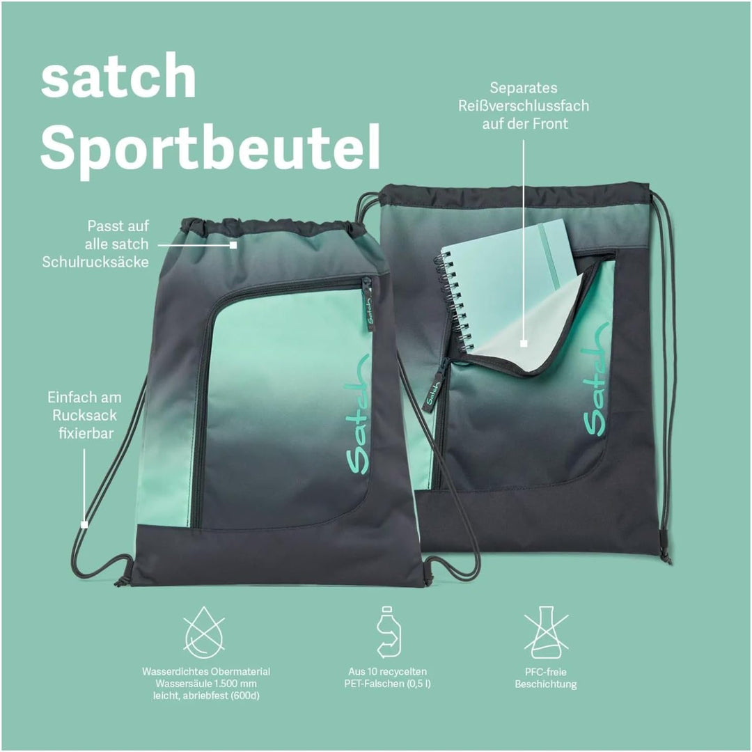 Satch Sportbeutel Turnbeutel für Mädchen und Jungen mit Reissverschlussfach, 12 Liter, Rucksack fixi