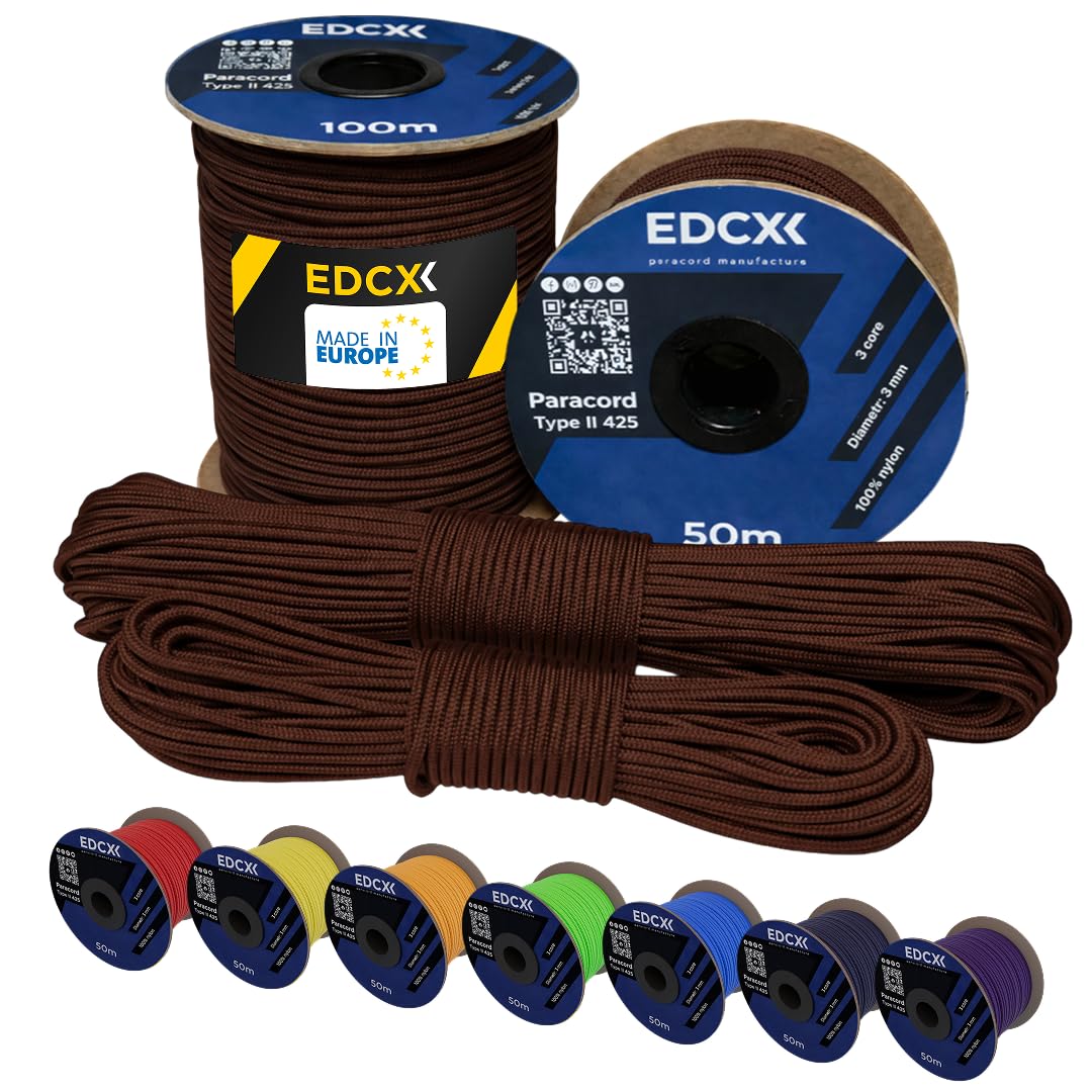 EdcX 3mm Nylon Paracord 425 (15, 30, 50 und 100m) - Typ II, 100% Nylonseil, 3 Litzen Seil, 3mm Nylon