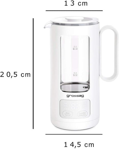 grossag Glas-Wasserkocher WK 8.00 mit Glas-Topf 0,5 Liter, BPA frei für Tee und Babynahrung White, W