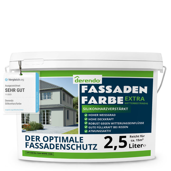 derendo Fassadenfarbe grün 2,5l mit EXTRA hohem Wetterschutz, matte silikonharzverstärkte Fassaden F