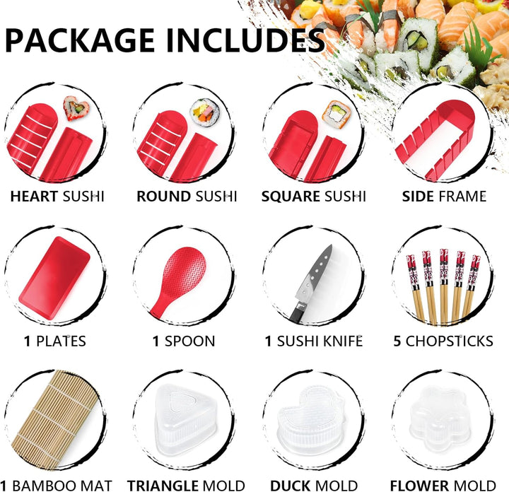 SKYSER Sushi Maker set Teller, 20 Artikel Kit für Anfänger zum selber machen, Kann als Sushiteller v