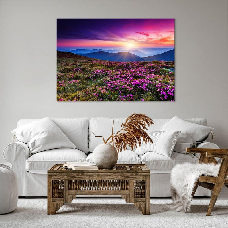 Bilder auf Leinwand 100x70cm Leinwandbild Wiese Berg Himmel Landschaft Gross Wanddeko Bild Schlafzim