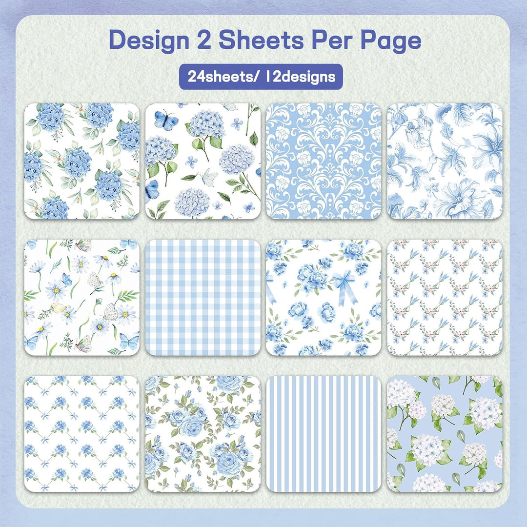 Scrapbook Papier 30x30 Scrapbook Bastelpapier mit Blumen Muster, Blau Scrapbooking Papier Frühling M
