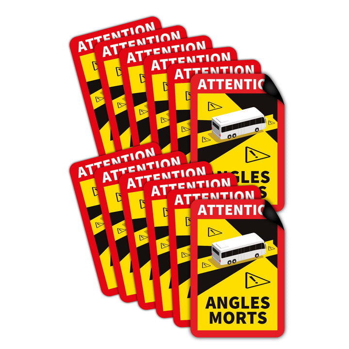 12 Stück Attention Angles Morts Magnetschilder 25 x 17 cm Magnet für Bus und Wohnwagen Warntafel Hin