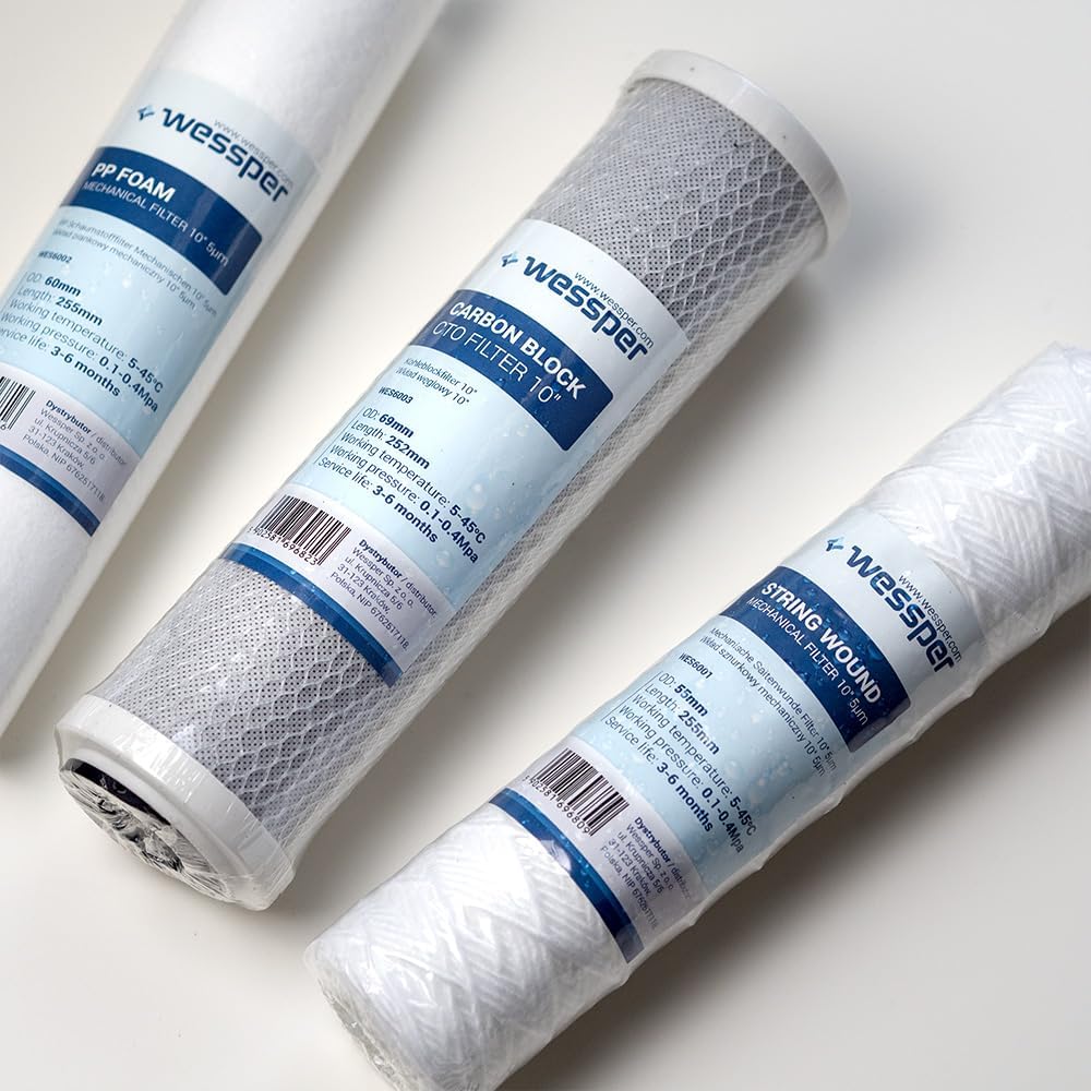 10x Wessper 10" Aktivkohle Filter für Umkehrosmose, Kokos Filterkartusche, Wasserspeiseleitung & Par