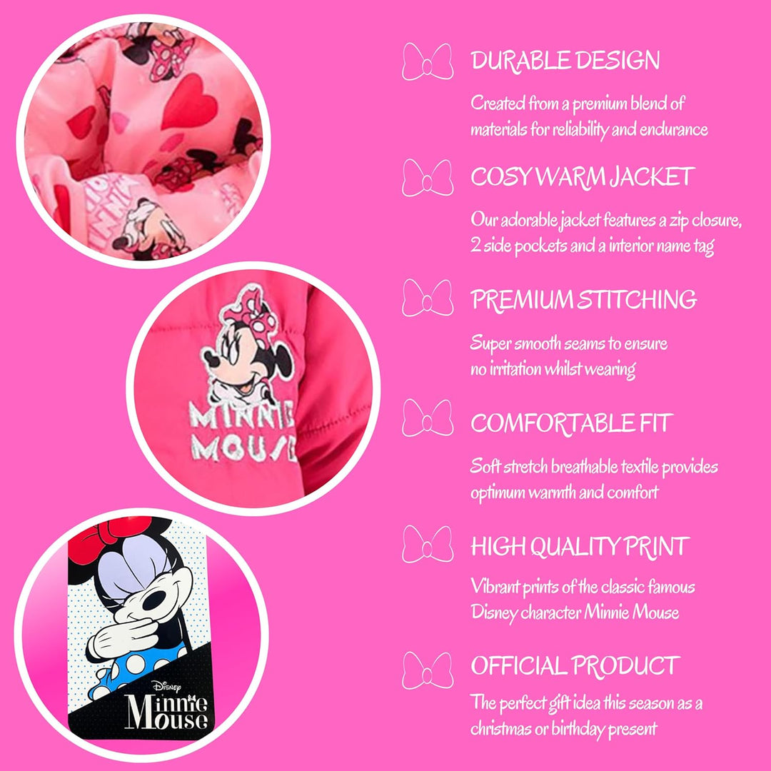 Disney Minnie Mouse Mantel für Mädchen, Warme und Weich Gepolsterte Jacke, Kapuzenmantel für Mädchen
