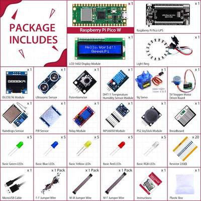 GeeekPi Raspberry Pi Pico W IoT Starter Kit MicroPython Programing Kit with Raspberry Pi Pico W Brea