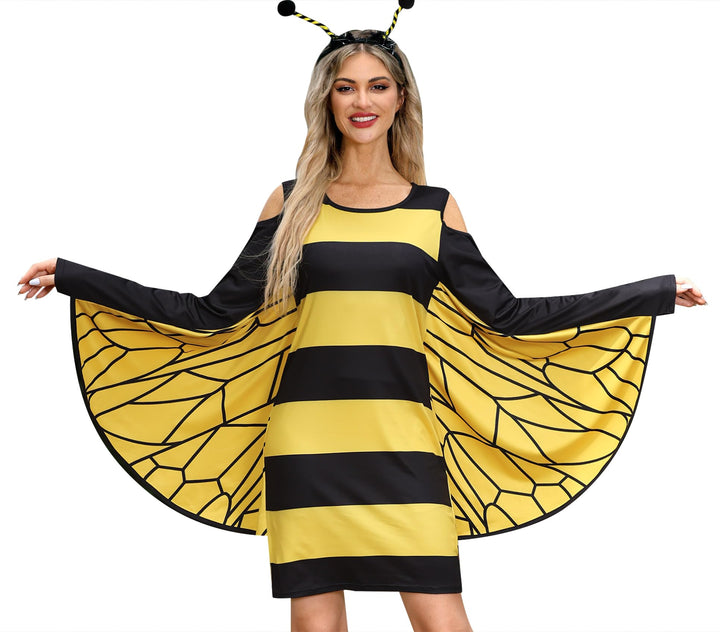 For G and PL Damen Halloween Karneval Langarm Insekt Cosplay Kostüm Kalte Schulter Party Kleid S-XXL
